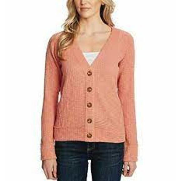 Two by Vince Camuto Women Knitted Cardigan Button Front Closure Coral Sweater - Picture 1 of 10